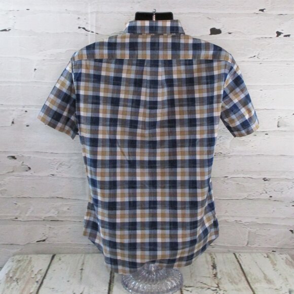 Tie Bar Trim Fit Short Sleeve Button Up Plaid Shirt - Picture 3 of 7